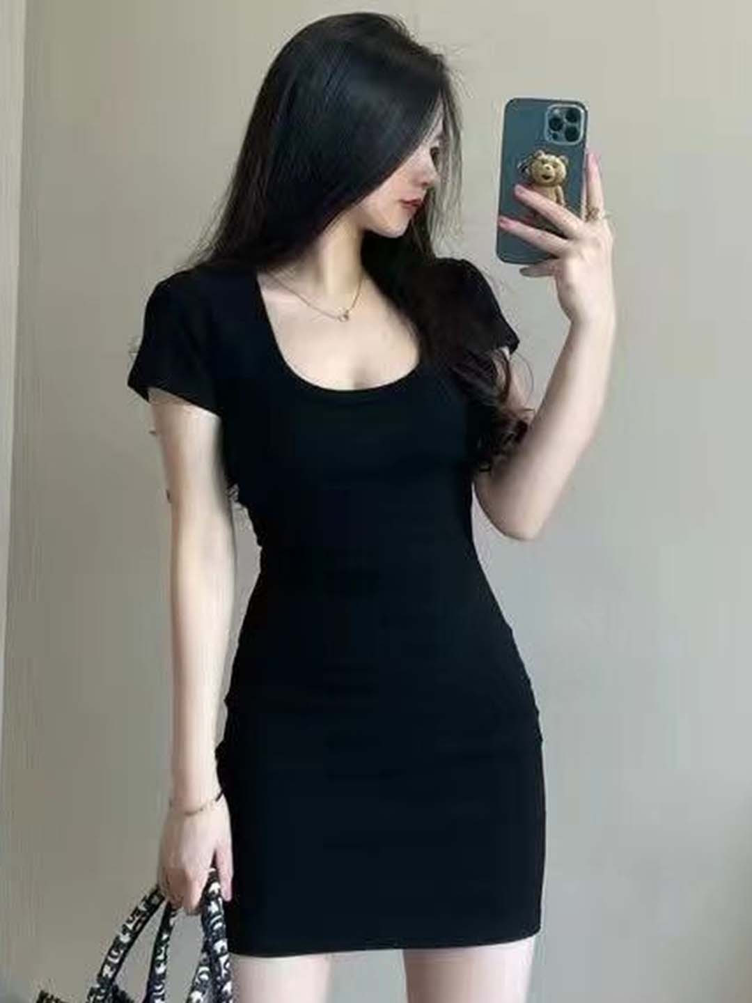 LULU & SKY Women  U-neck Short Bodycon Dress