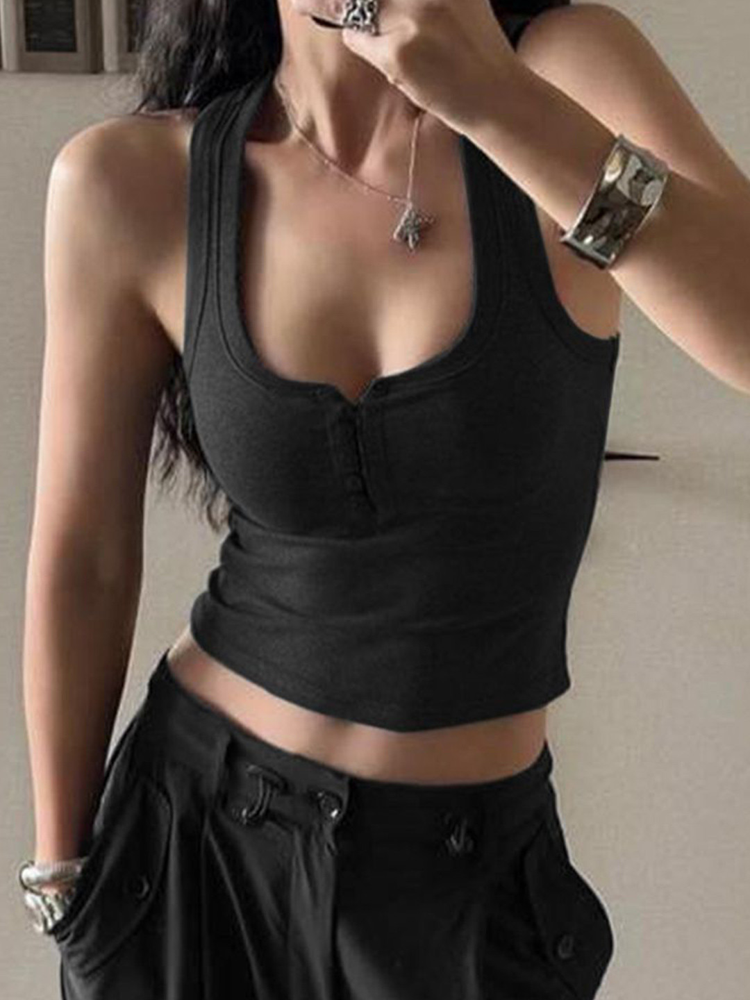 StyleCast x Revolte Women Casual Ribbed Scoop Neck Crop Top