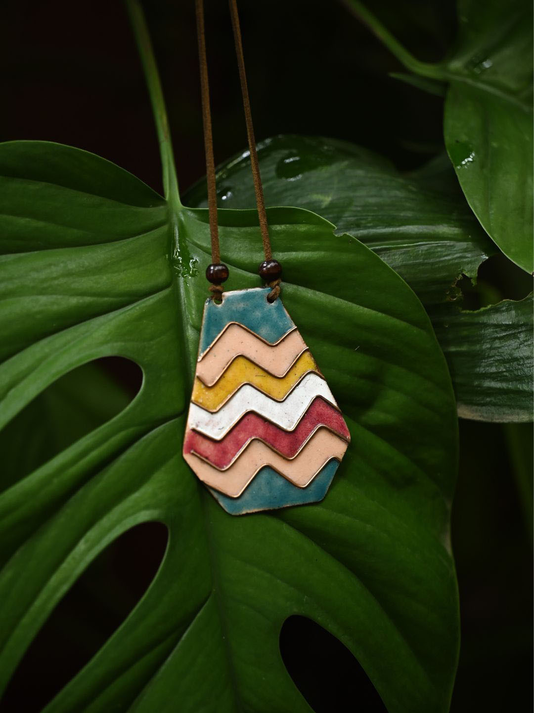 Ekibeki Copper Enamel Wave Pendant Necklace