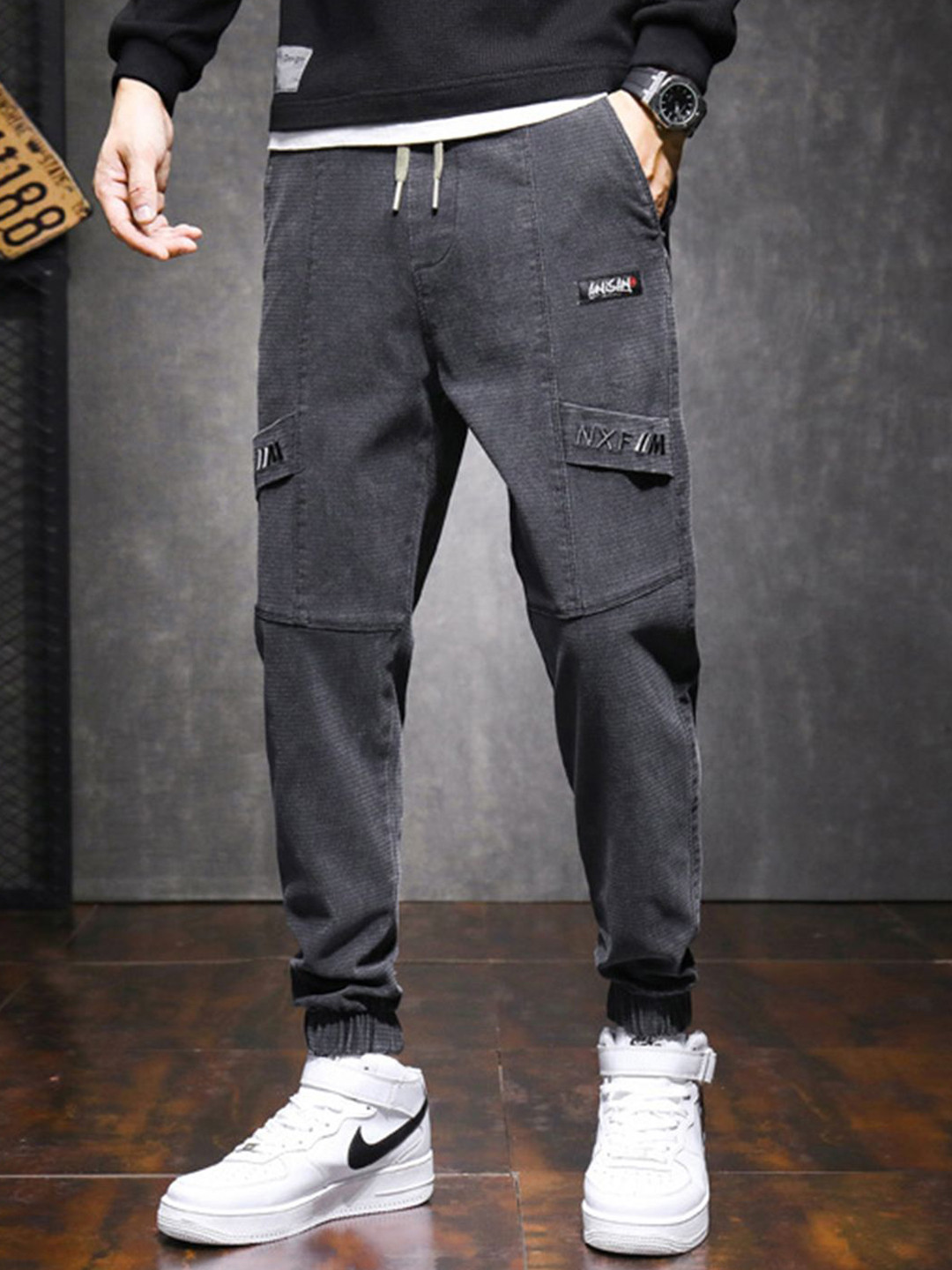 StyleCast Men High Rise Jogger Jeans with Drawstring