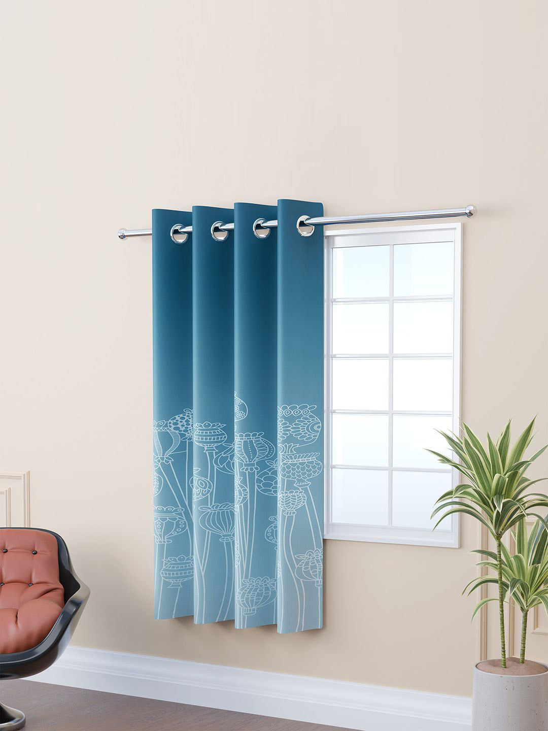Kuber Industries Blue & White Polyester Floral Printed 5 Feet Window Curtain