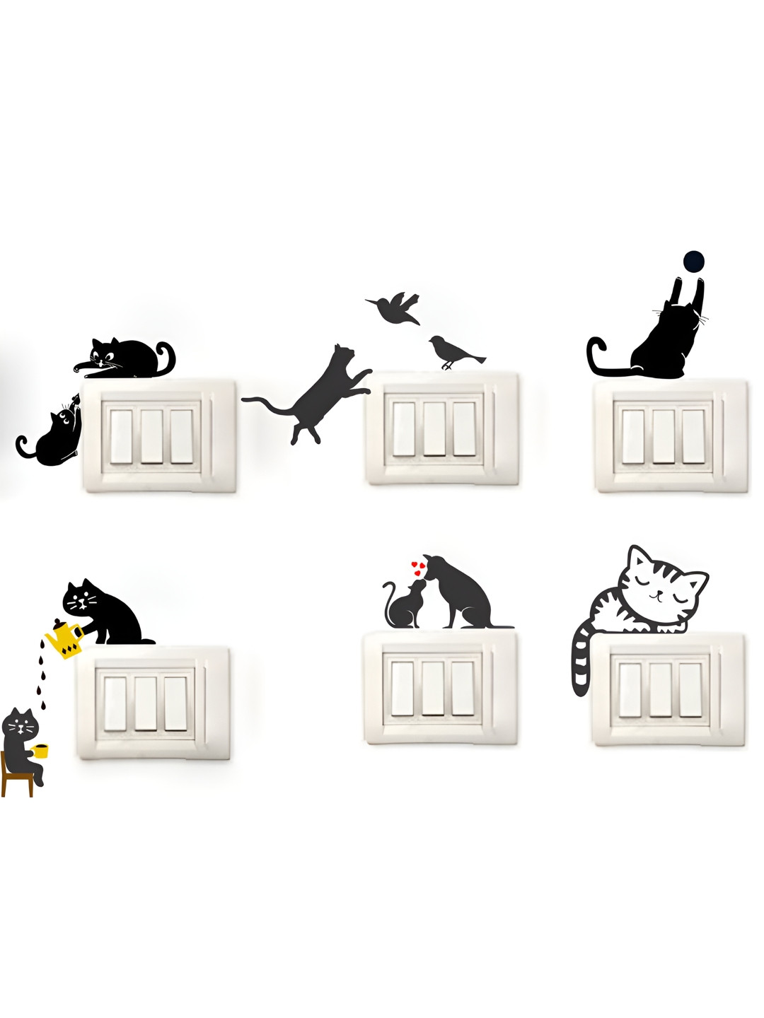 LANSTICK Black & Beige Cute Kitty Switchboard Self Adhesive Wall Sticker