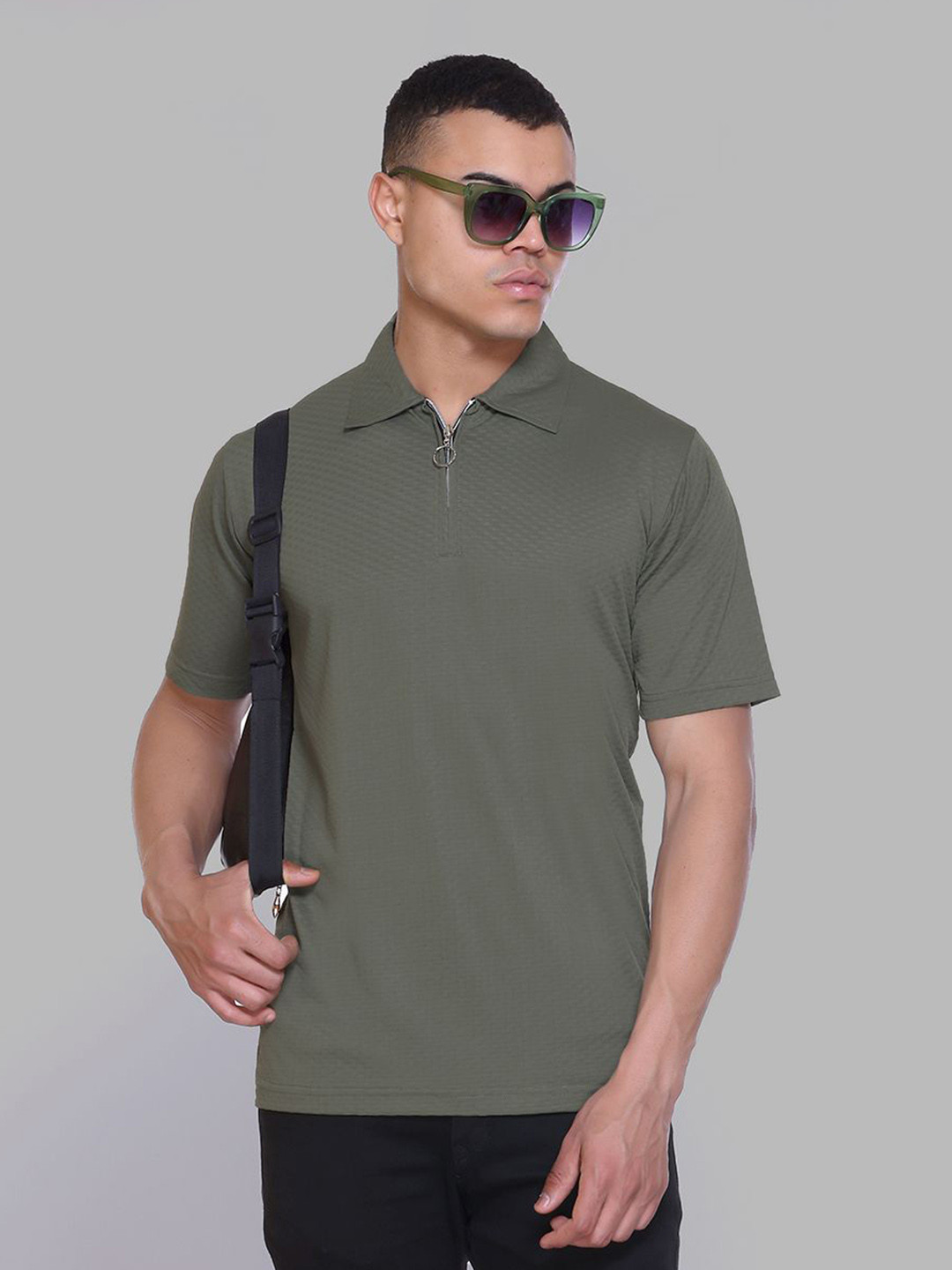 TOGS & TERRE Self Design Polo Collar Short Sleeves Cotton Casual T-shirt