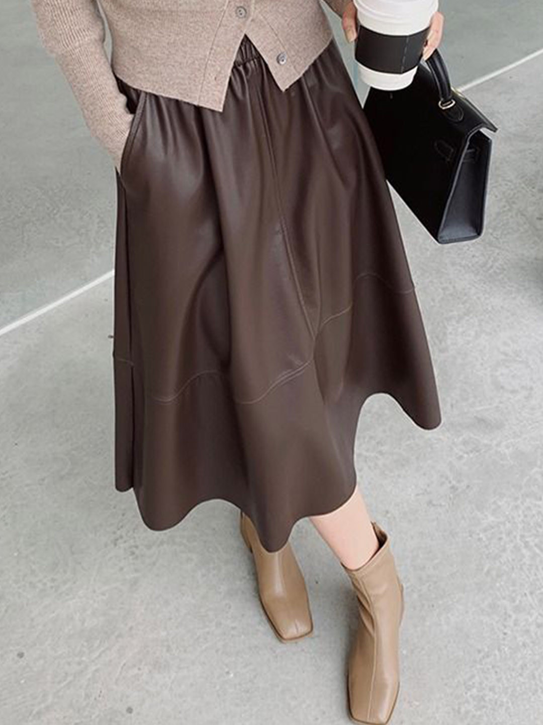 StyleCast Women Leather Solid Casual A-Line Midi Skirts