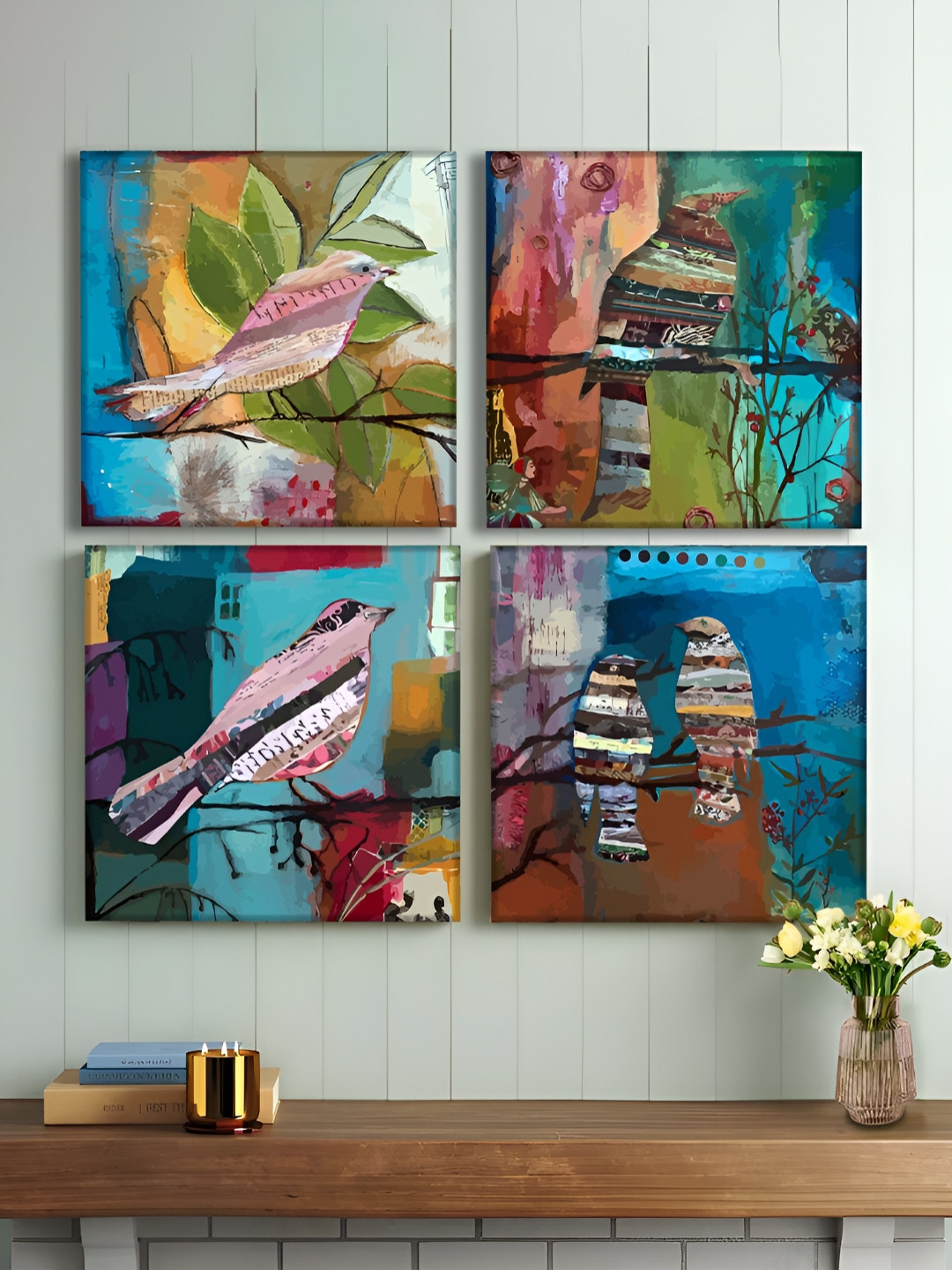 Art Street Blue & Purple 4 Piece Birds And Animals Canvas Wall Art