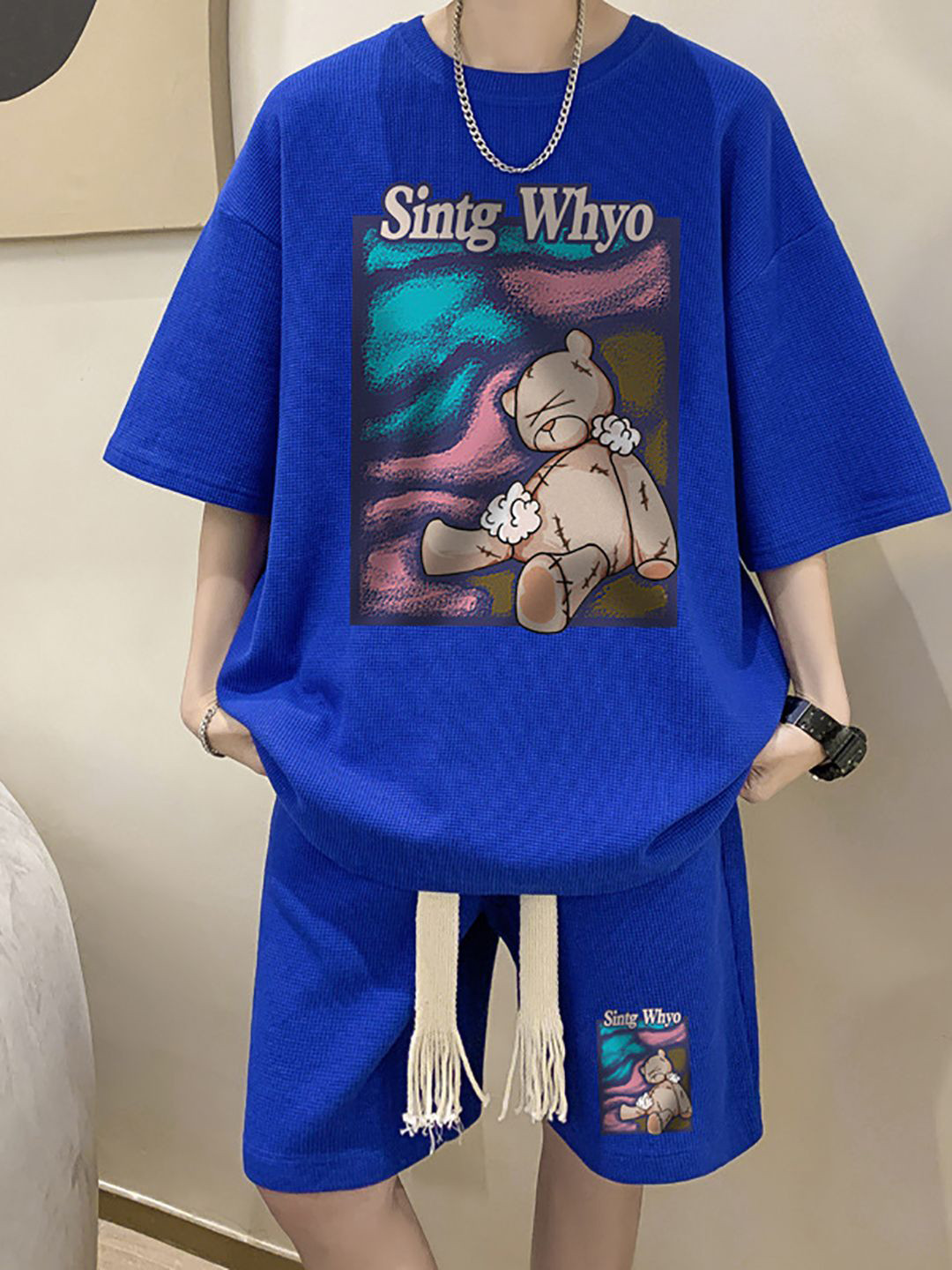 StyleCast Blue Graphic Printed T-Shirt With Shorts