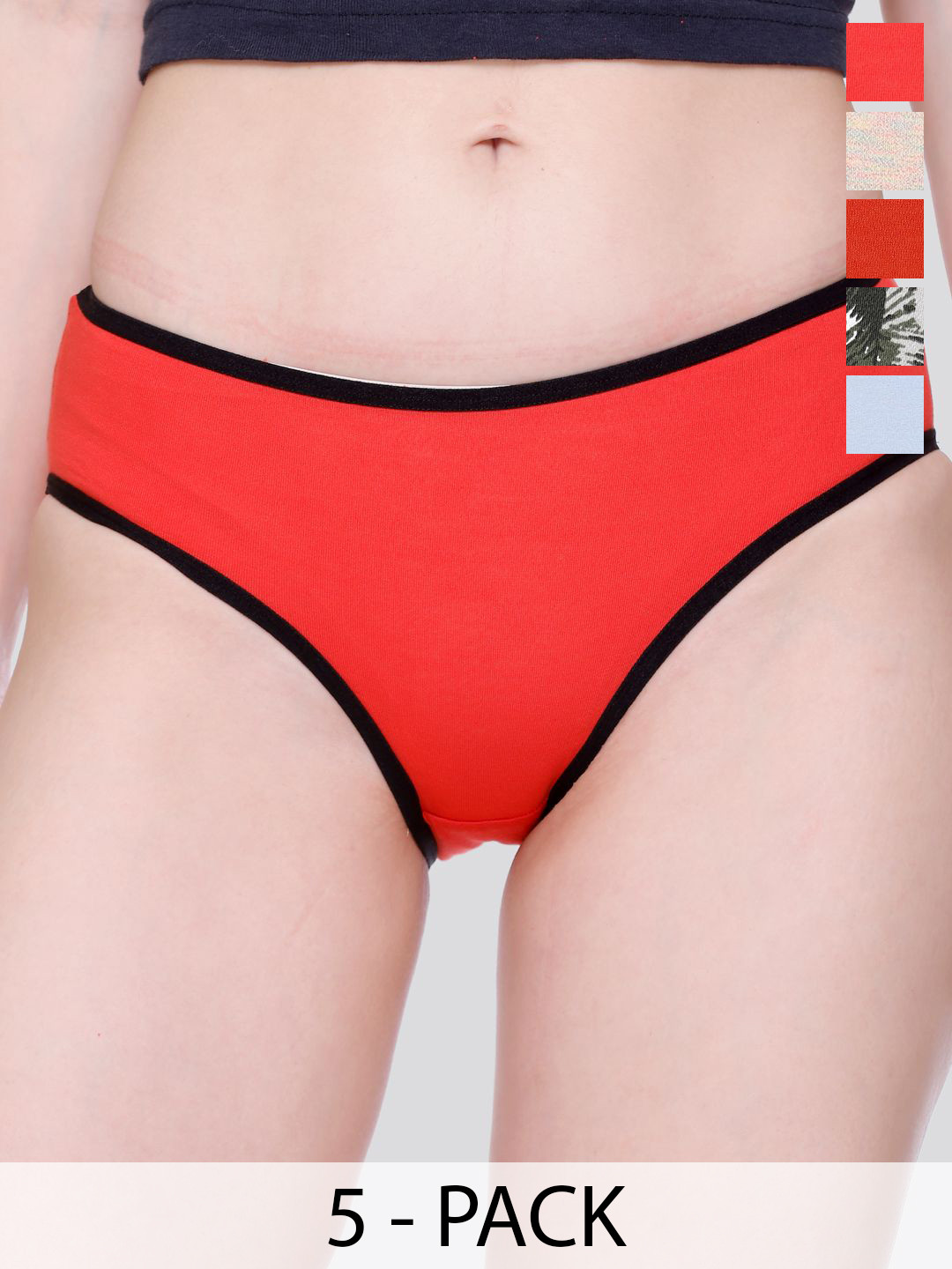 Skidlers Pack of 5 Basic Mid Rise Hispter Briefs 5BRIEF-20-RD-20-SY-20-RST-46-CRM-52-PRNT-