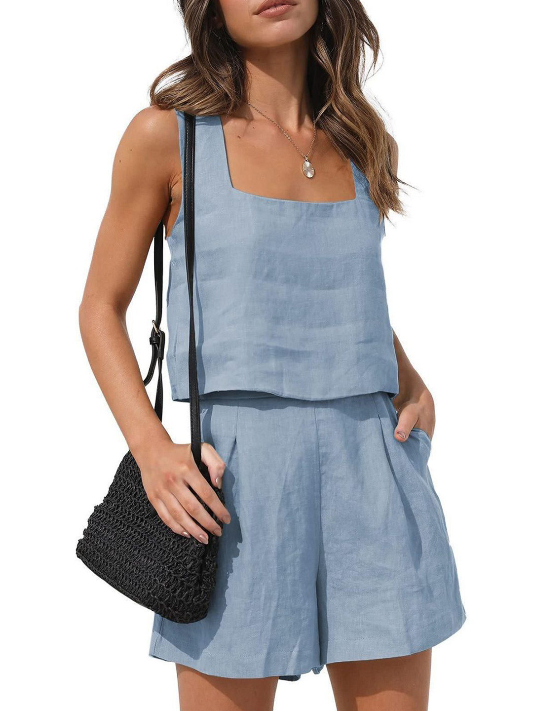 StyleCast Square Neck Top & Shorts Co-Ords Set