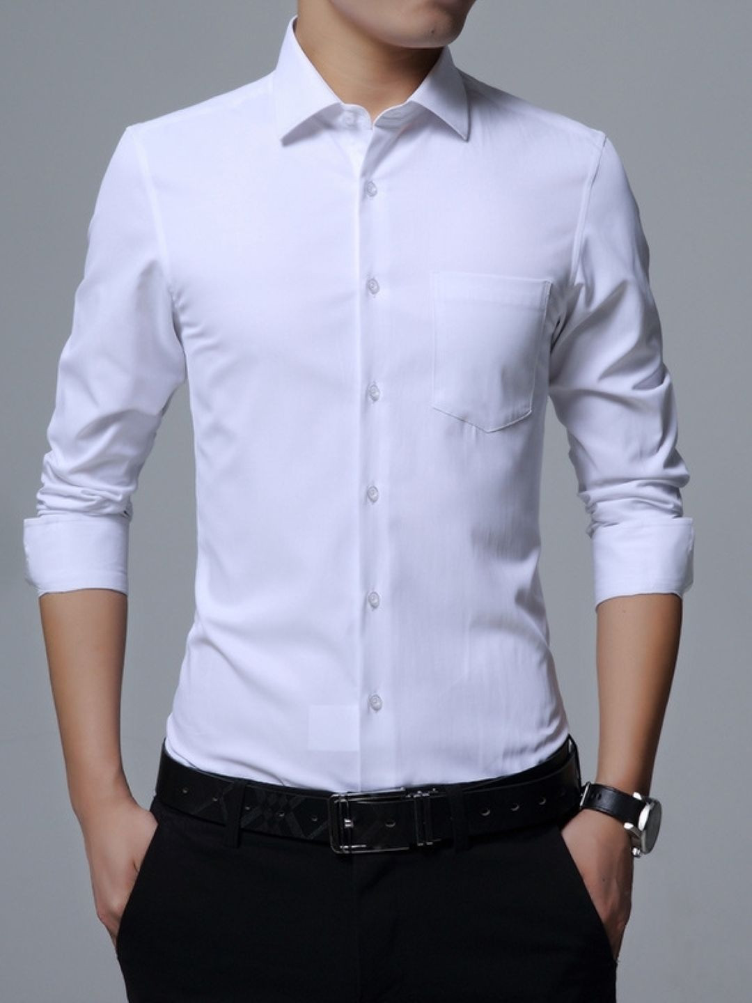 KPOP Men India Slim Fit Solid Spread Collar Formal Shirt