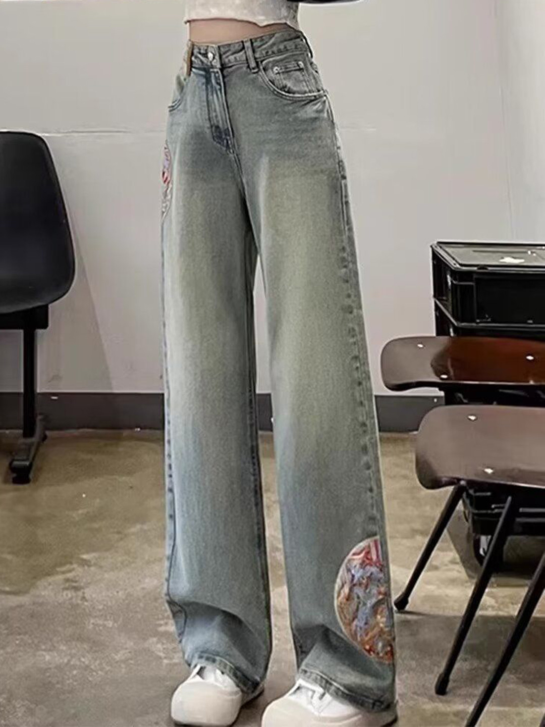 StyleCast Women Flared High-Rise Light Fade Embroidered Slim Fit Jeans