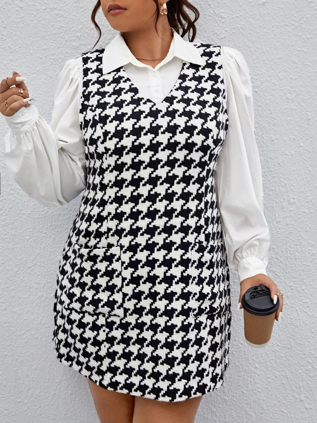 KPOP Women's Shirt Collar Geometric Print Mini Dress