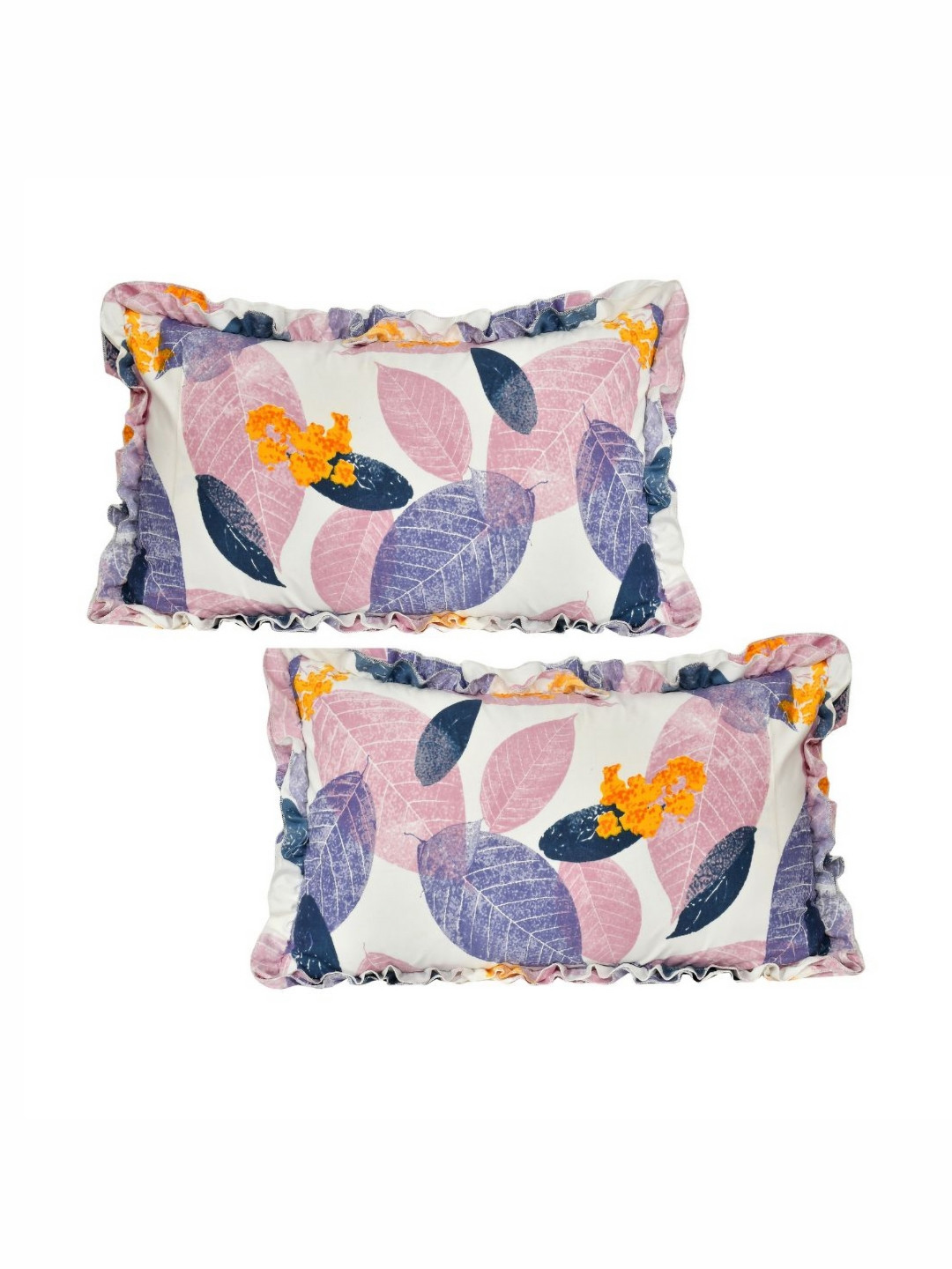 Luxmi Cotton Fabrics White & Pink 2 Pcs Floral Printed Pure Wool Rectangle Pillow Coverss