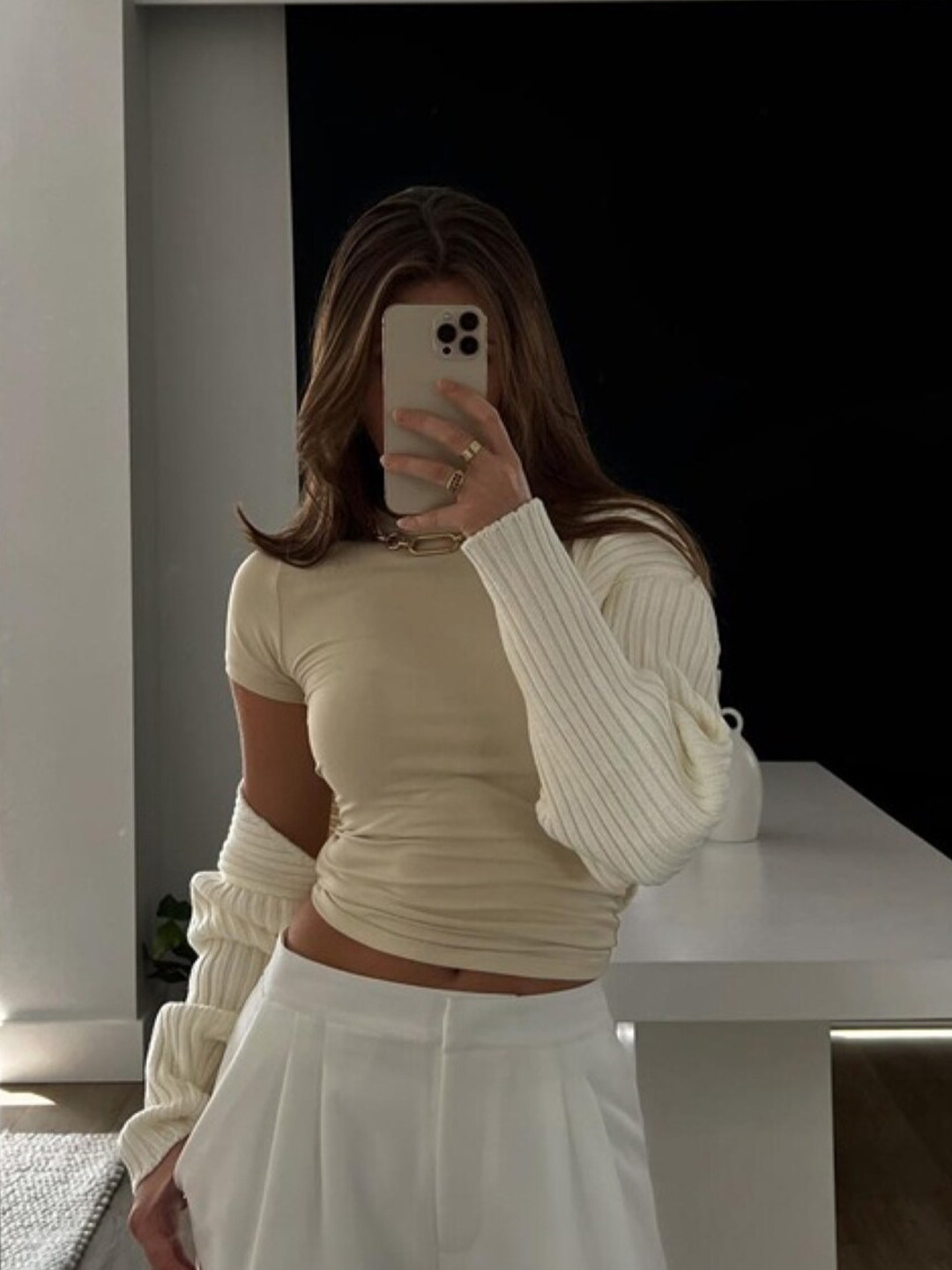 StyleCast Cream-Coloured Round Neck Short Sleeves Top
