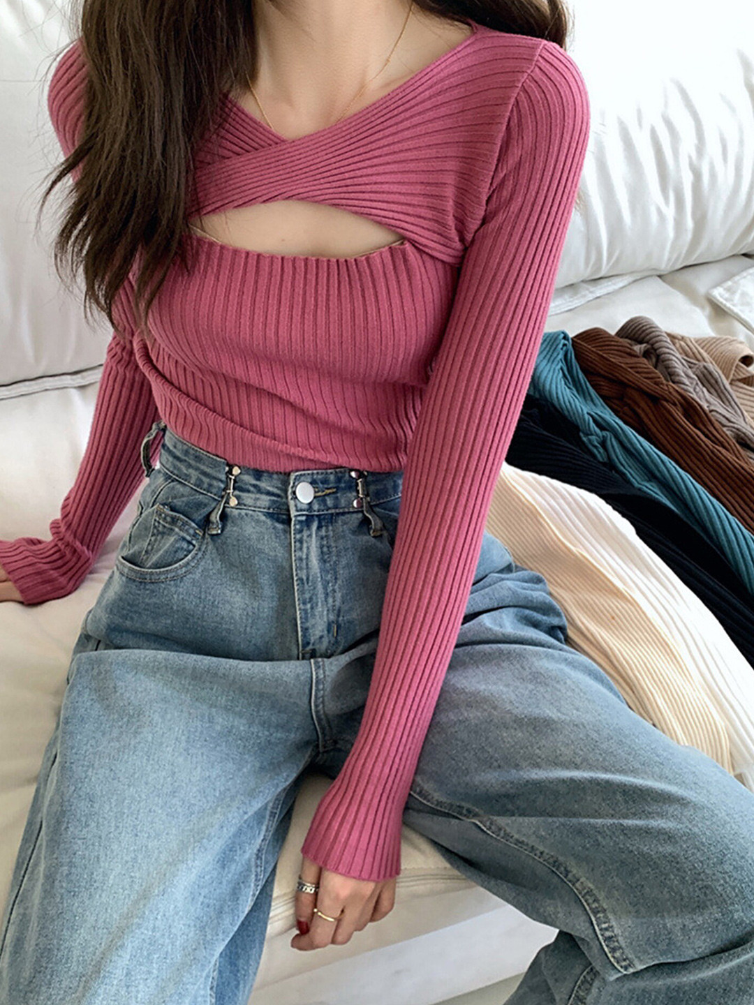 LULU & SKY Vertical Stripes Cut Out Top