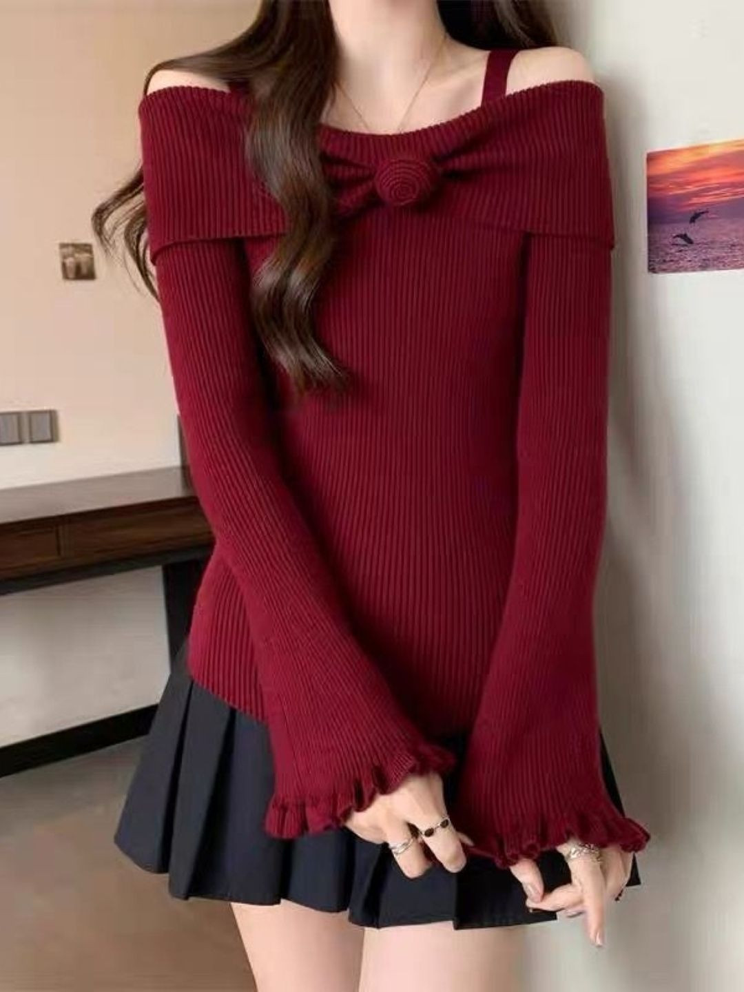 KPOP Cold-Shoulder Cotton Top