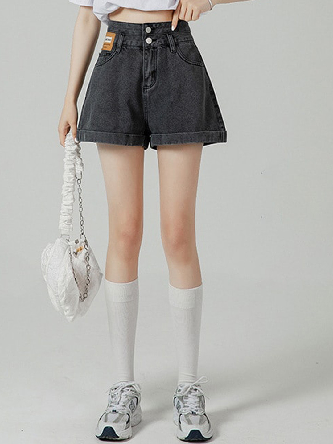 StyleCast x Revolte Women Black Loose Fit High-Rise Denim Shorts