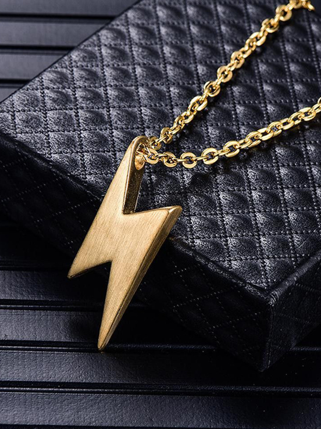 shobhram Men Gold-Plated Lightning Flash Pendant with Chain