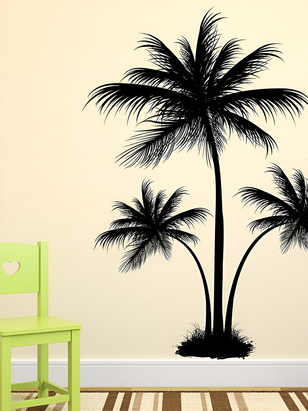 LANSTICK Black Three Coconut Tree Printed Self Adhesive Wall Sticker