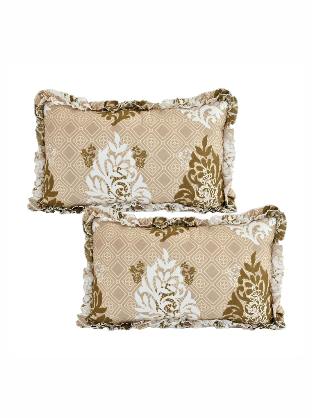 Luxmi Cotton Fabrics Beige 2 Pcs Floral Printed Pure Cotton Rectangle Pillow Covers