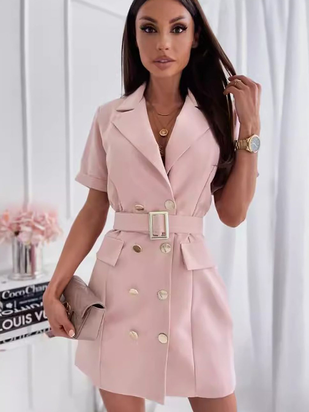 StyleCast x Revolte Women Solid Bodycon Belted Mini Dress