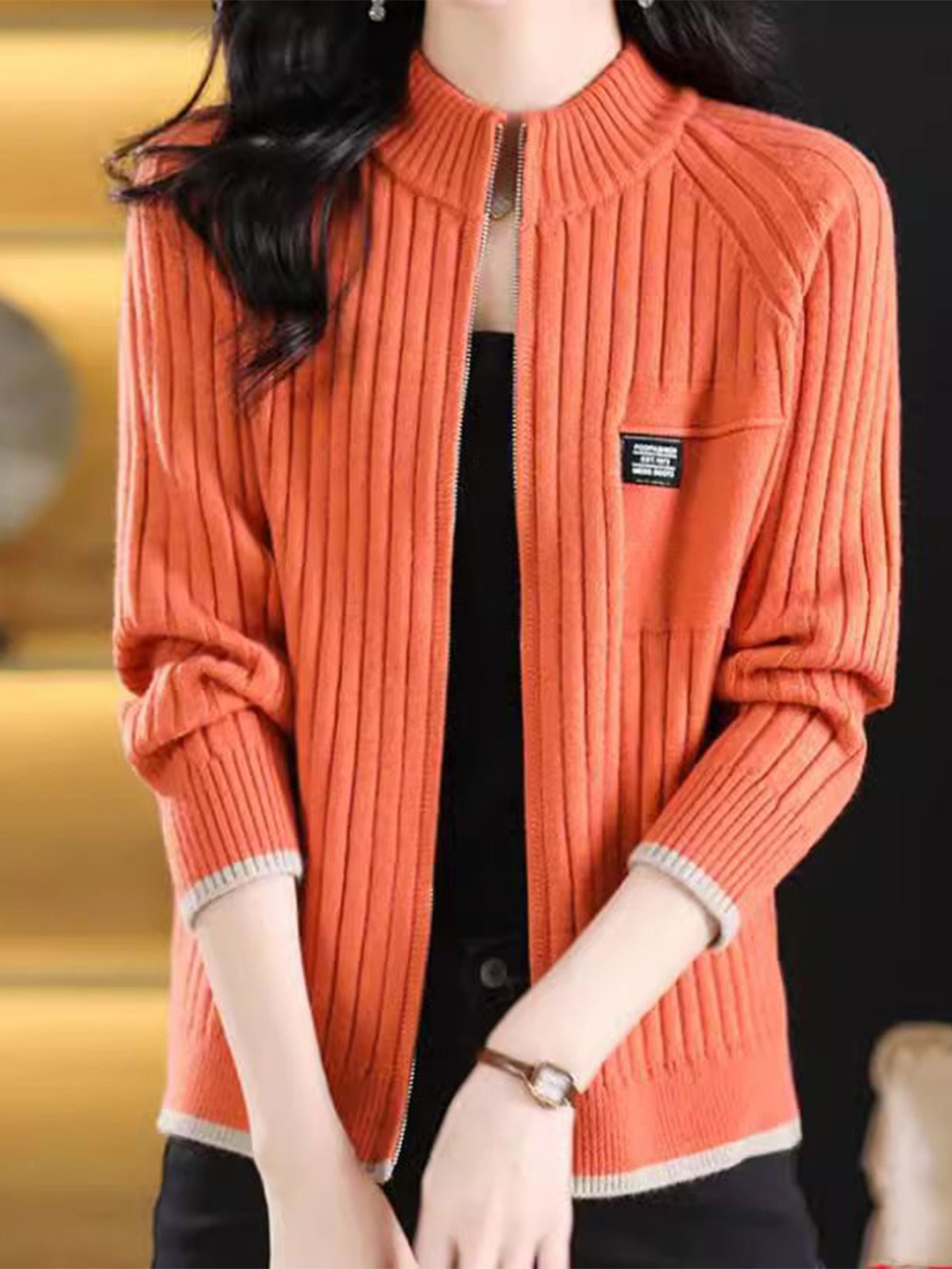 StyleCast Women Cable Knit with Zip Detail Detail Cardigan