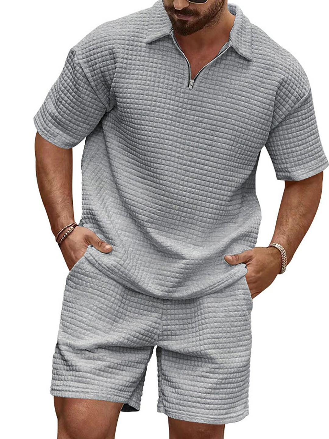 StyleCast x Revolte Self Design Shirt Collar T-shirt With Shorts