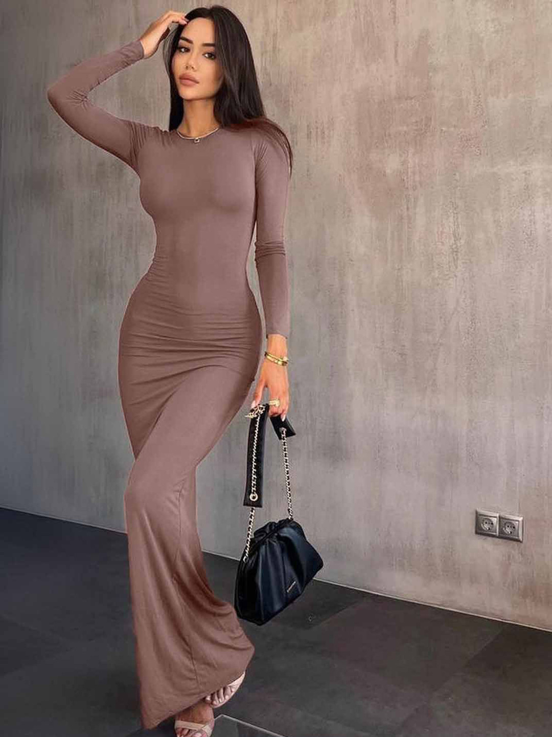 StyleCast Solid Grey Maxi Bodycon Dress