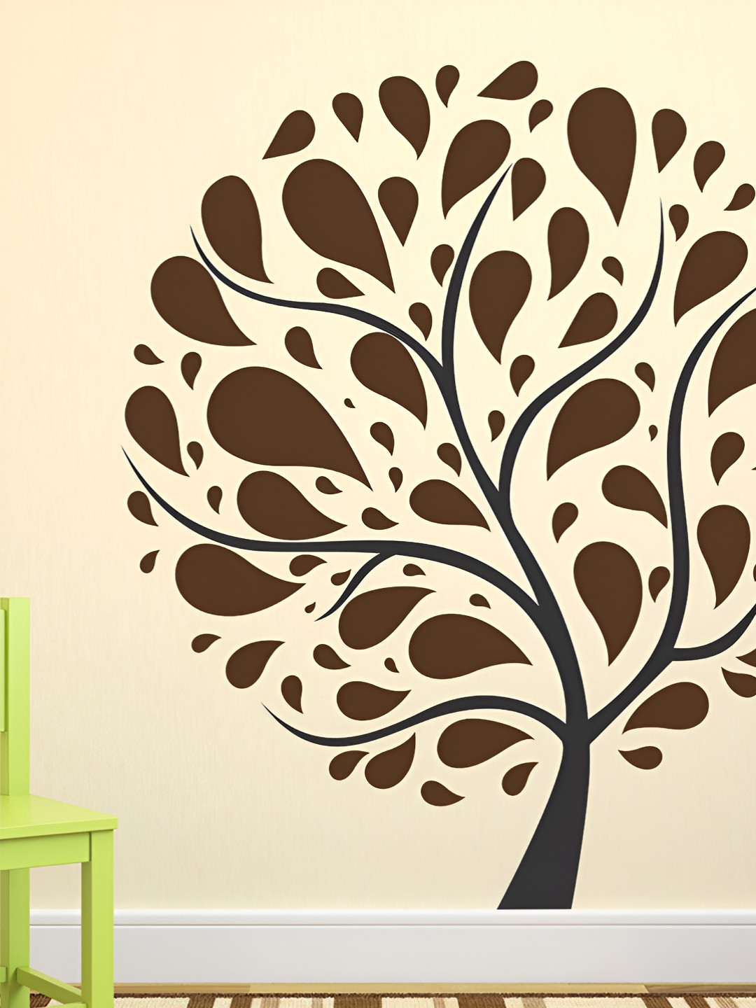 LANSTICK Brown & Black Big Tree Decorative Self Adhesive Wall Sticker