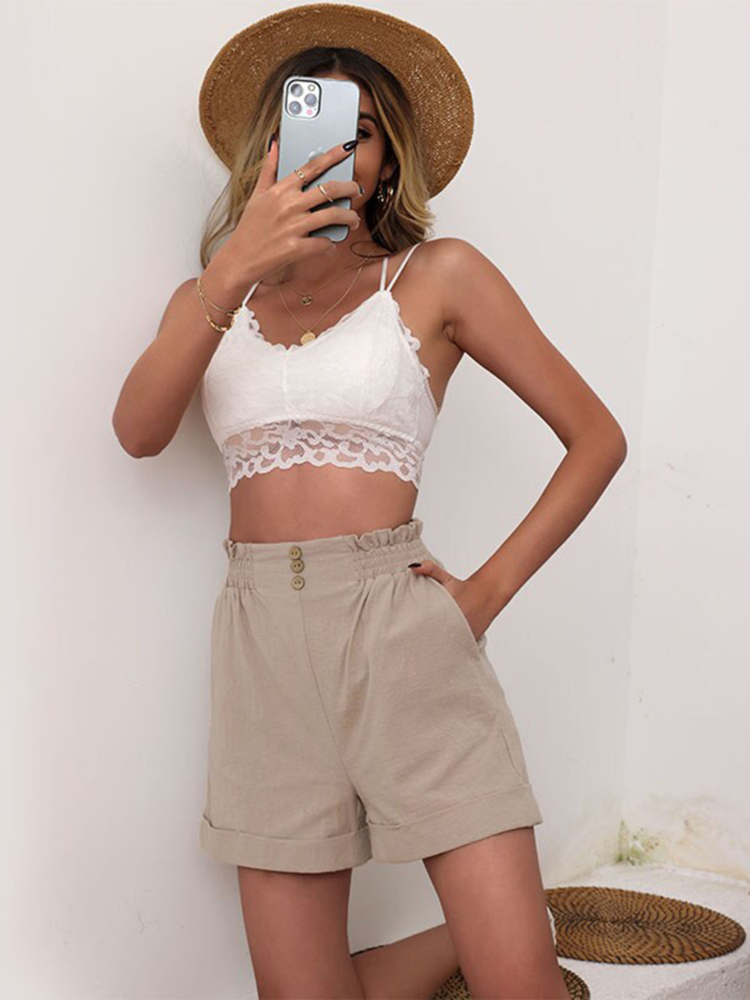 StyleCast Women Khaki High-Rise Regular Shorts