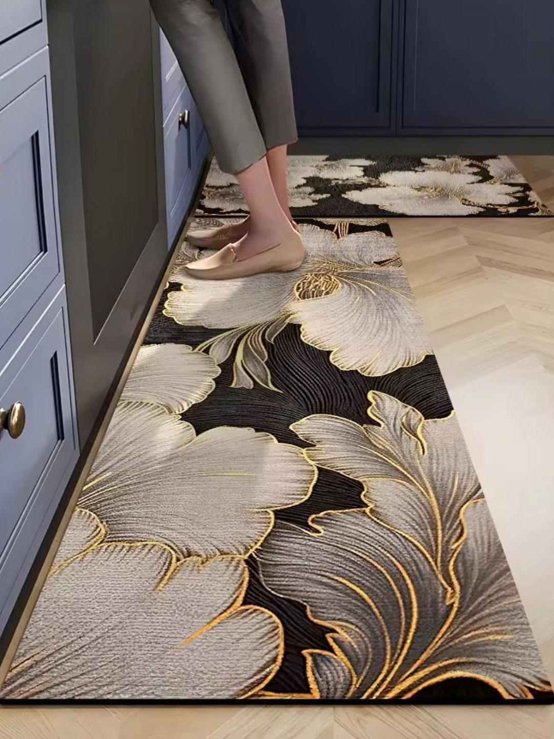 Deoxys Black & Brown Printed Floor Mat