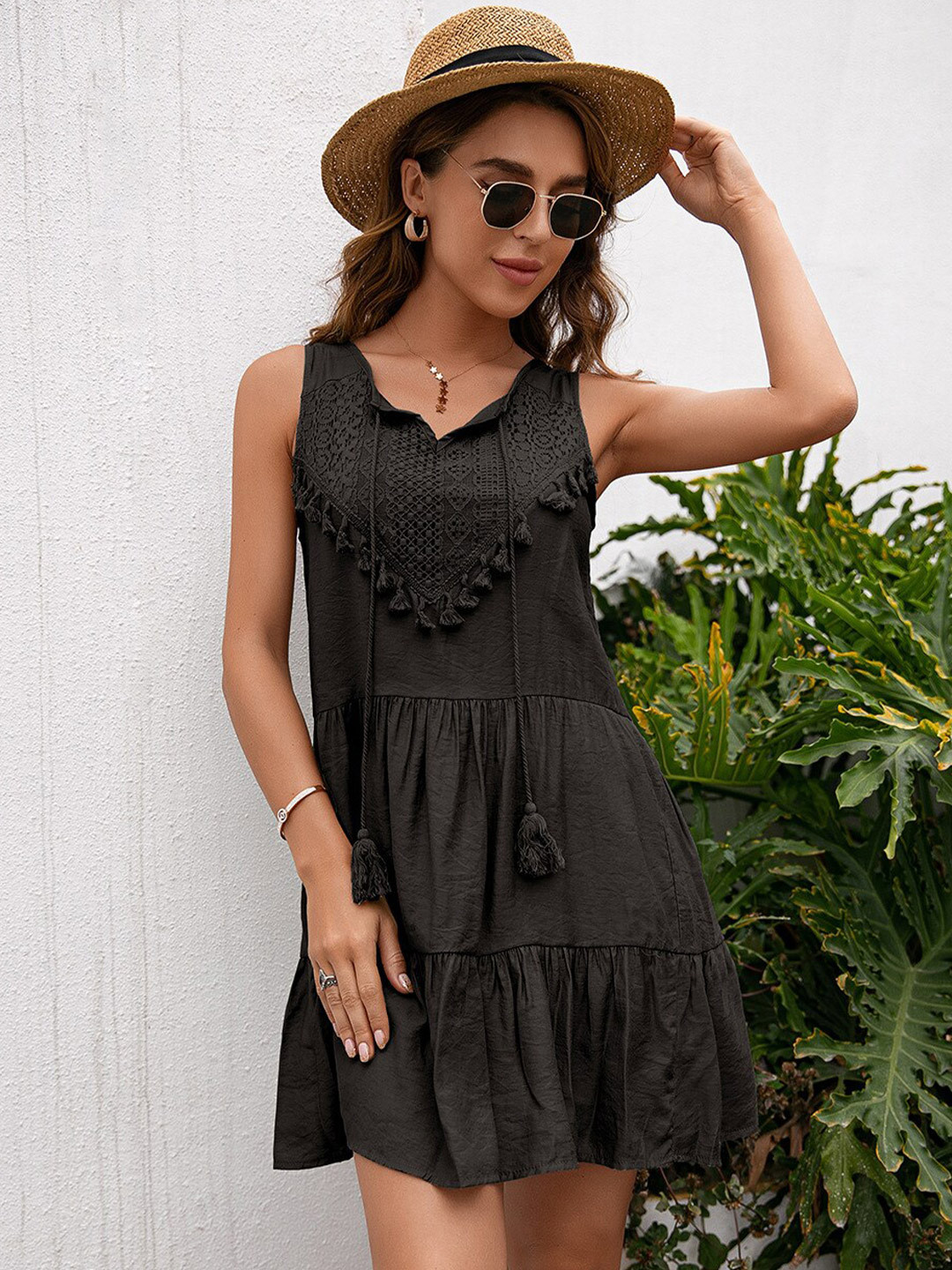 StyleCast Women Black Tie-Up Neck Dress