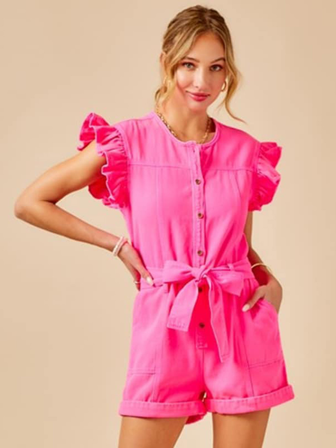StyleCast Pink Basic Playsuit with Ruffles