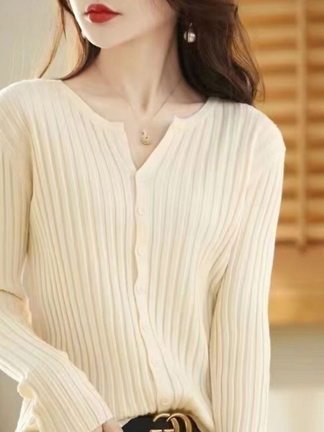KPOP Women Self Design Button Detail Cardigan