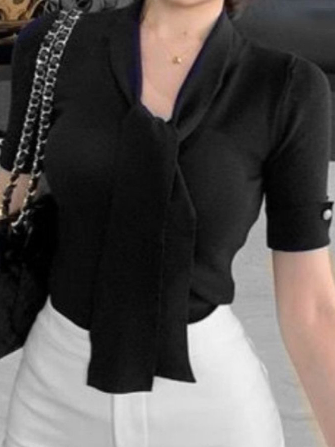 StyleCast Women Solid Scarf Neck Top