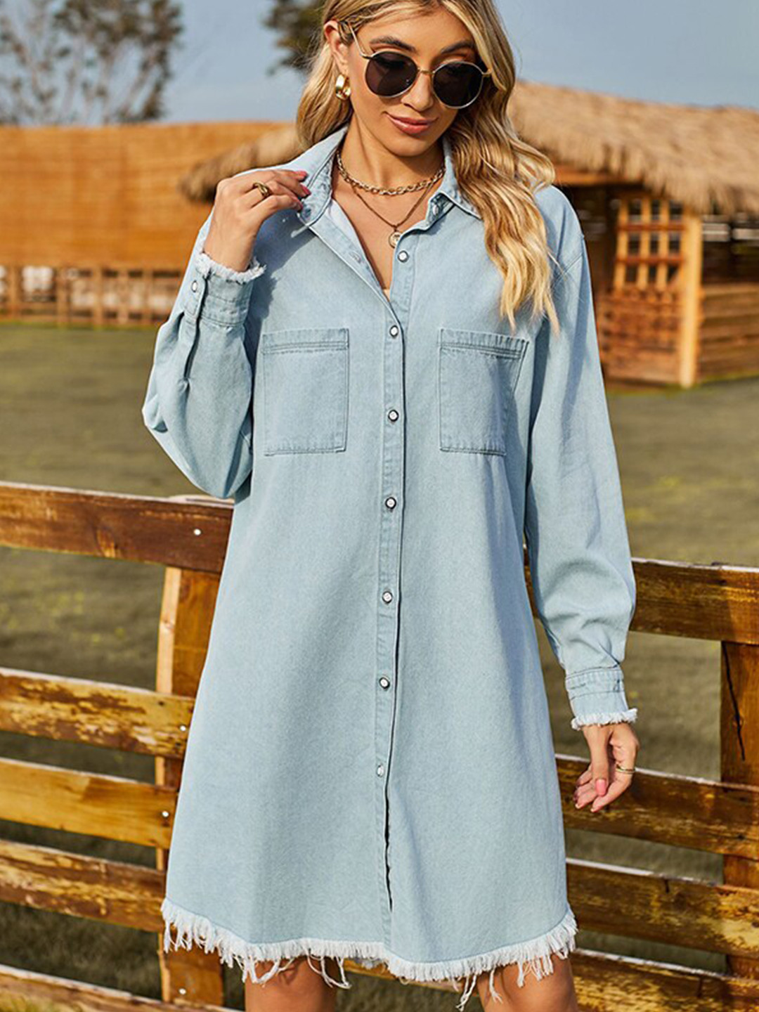 StyleCast Blue Long Sleeves Shirt Style Dress