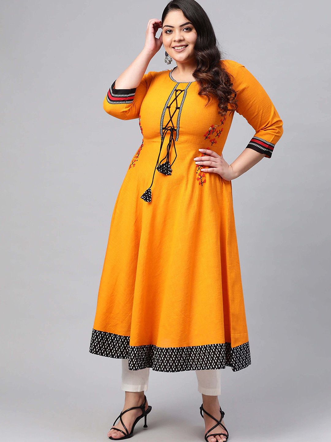 IKRASS Women Plus Size Woven Design Embroidered Daily Cotton Anarkali Kurta