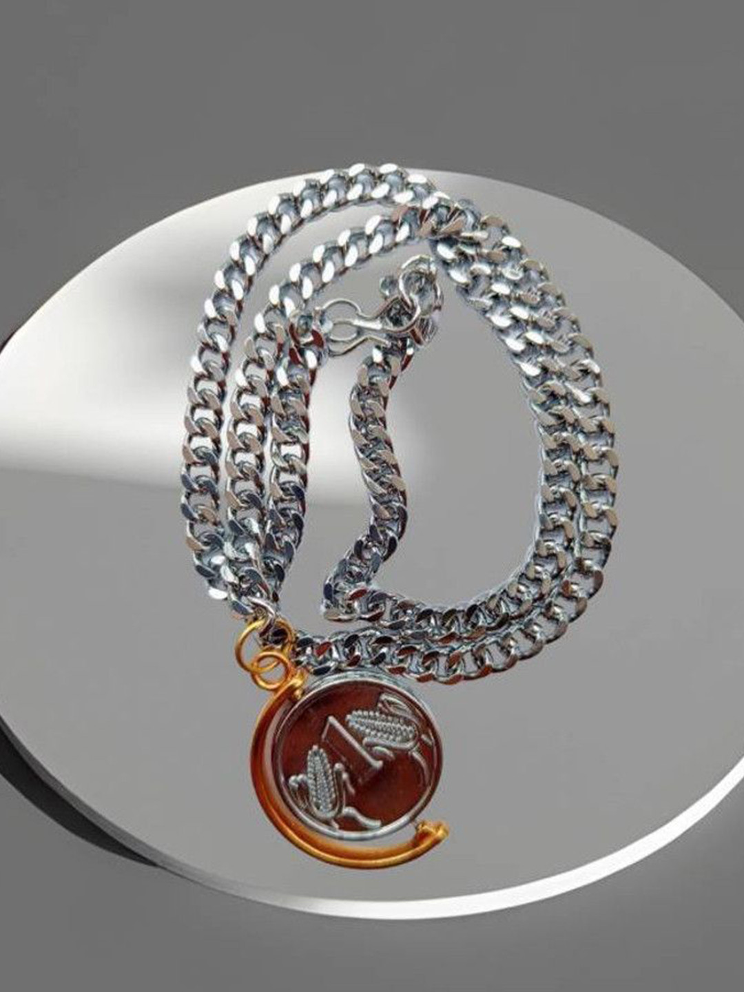 shobhram Kids Rhodium-Plated Stainless Steel One Rupee Coin Shaped Pendant with Chain