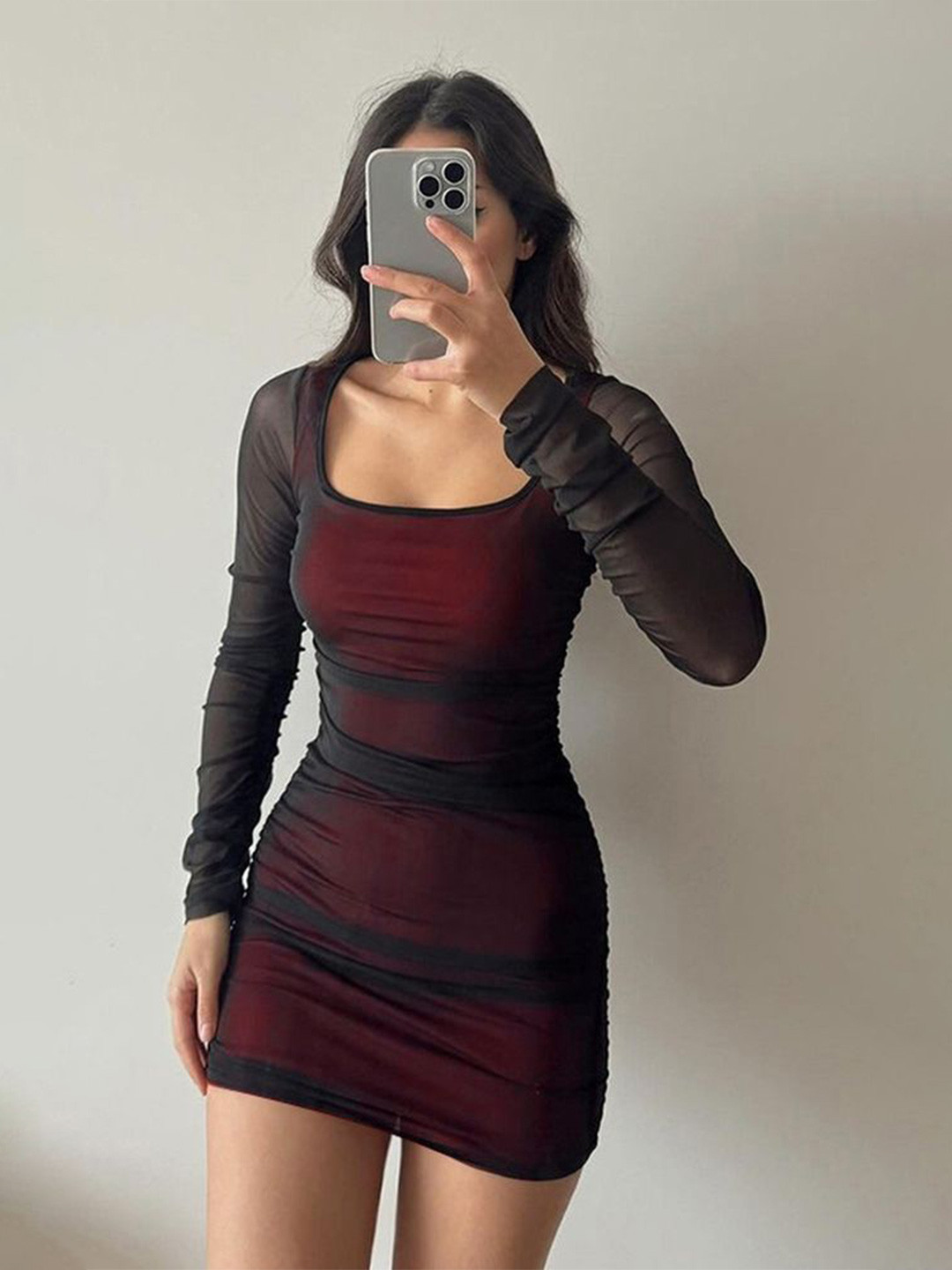 LULU & SKY Women Red Ruched Bodycon Dress