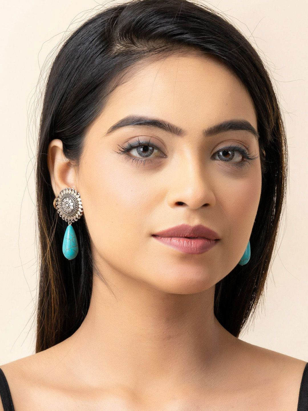 Look and Adorn Turquoise Drop Stud Earrings