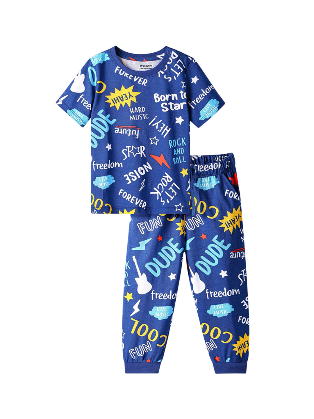 Honeyhap Boy Typography Print Pure Cotton Night suit