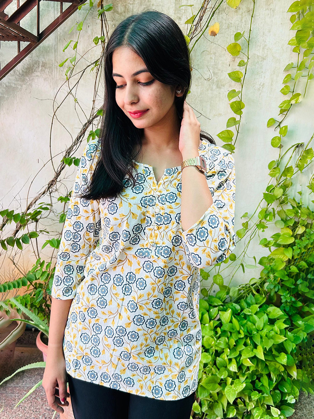 GRX Floral Printed Cotton Top