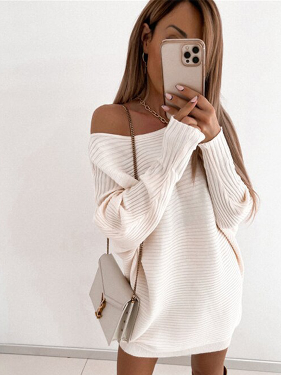 StyleCast White Striped Off-Shoulder A-Line Dress