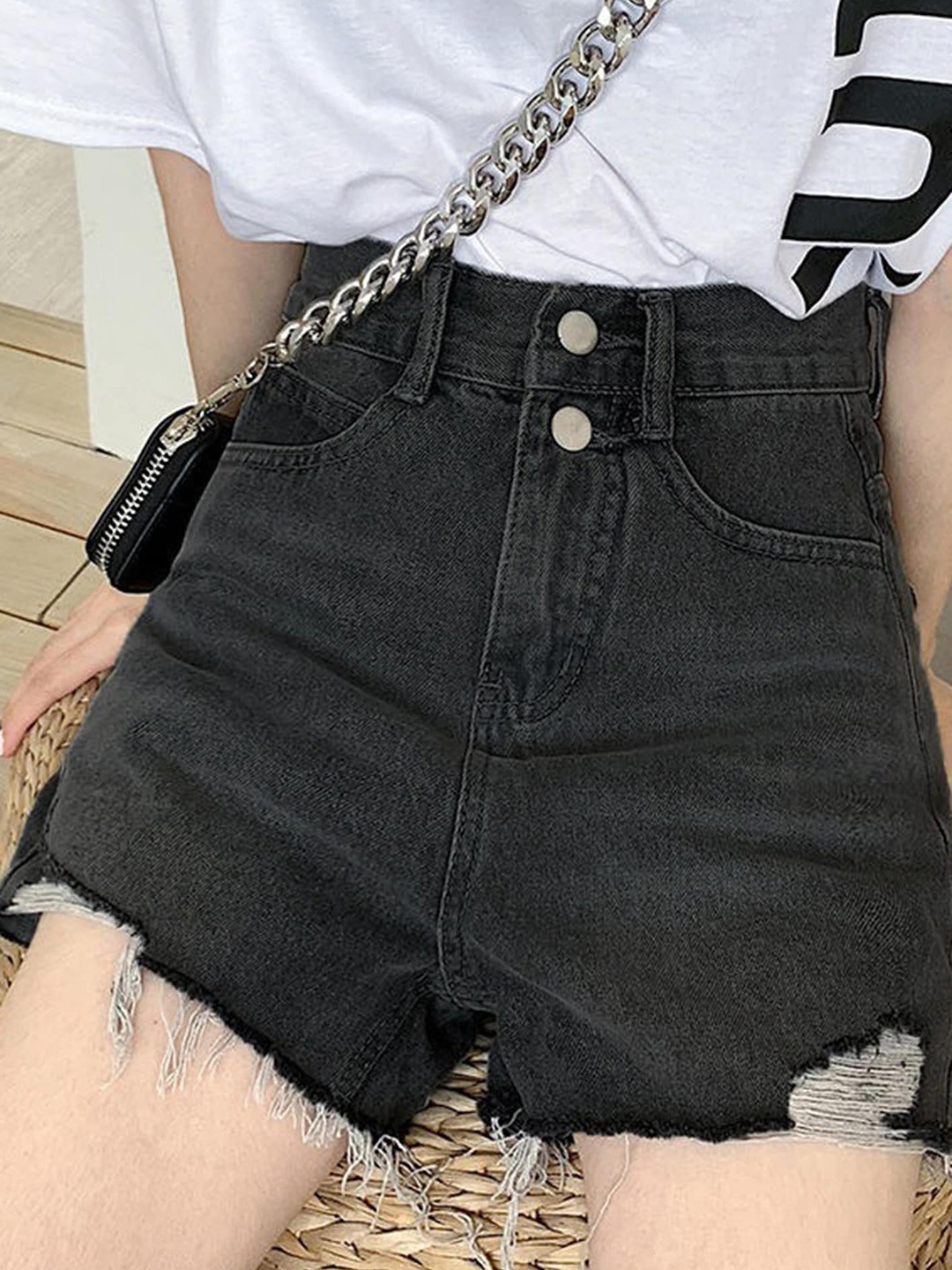 LULU & SKY Women Washed Slim Fit High-Rise Denim Shorts