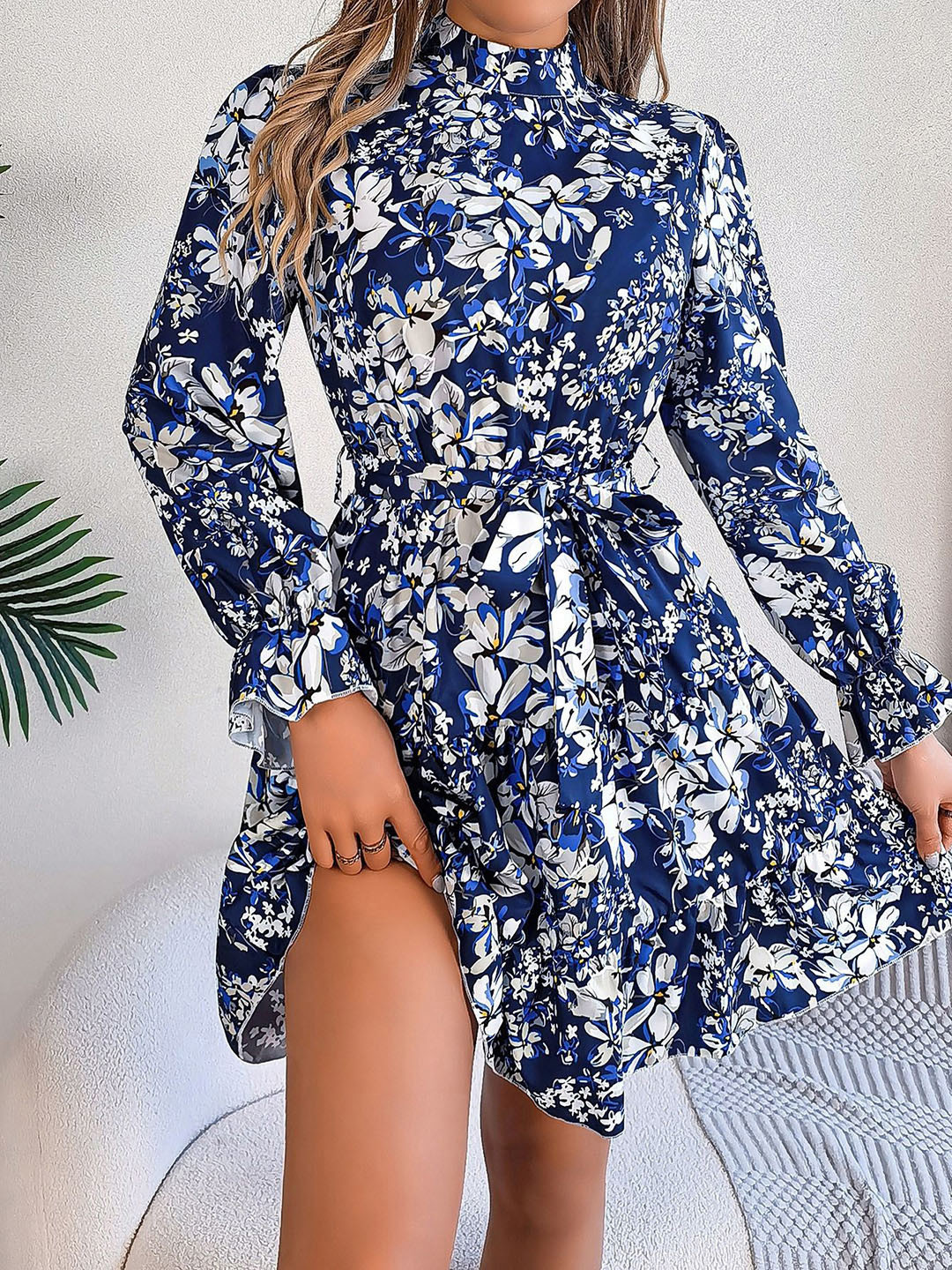 all about you Adults-Women Floral Printed Bell Sleeve Fit & Flare Dress