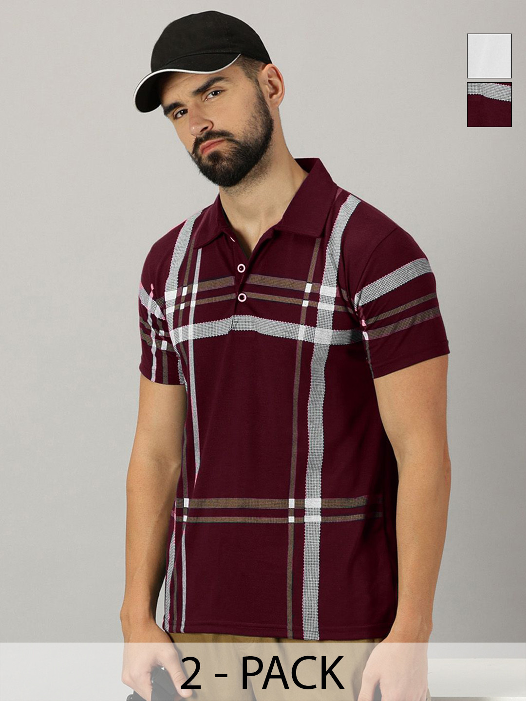 THE BEETEL HOUSE Pack Of 2 Checked Polo Collar Short Sleeves Casual T-shirt
