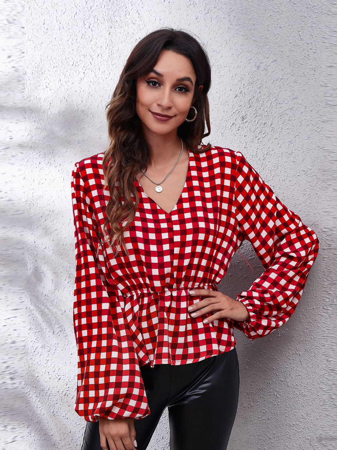 StyleCast Red Print Cinched Waist Top