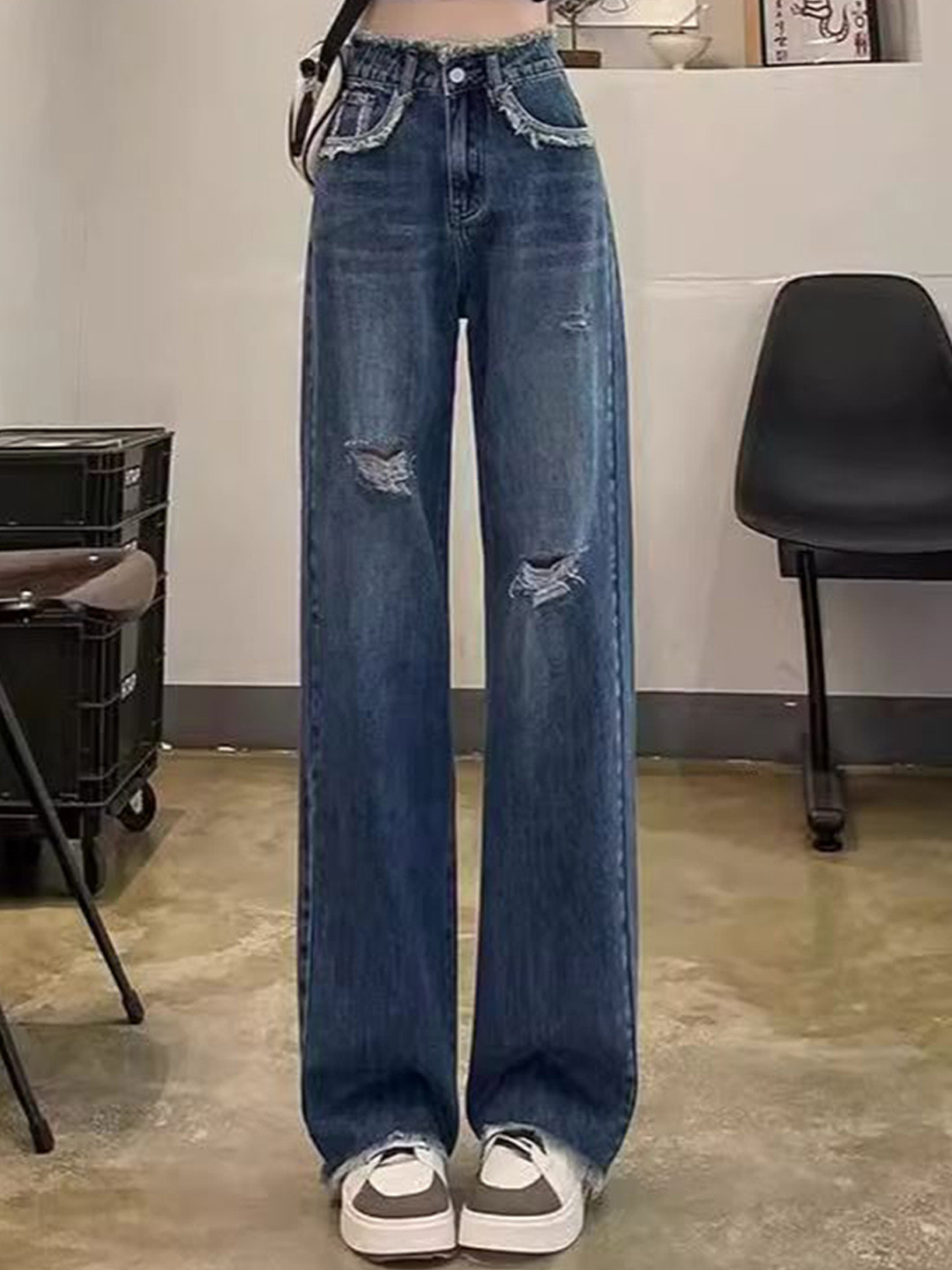 StyleCast Women Straight Fit High-Rise Ripped Jeans