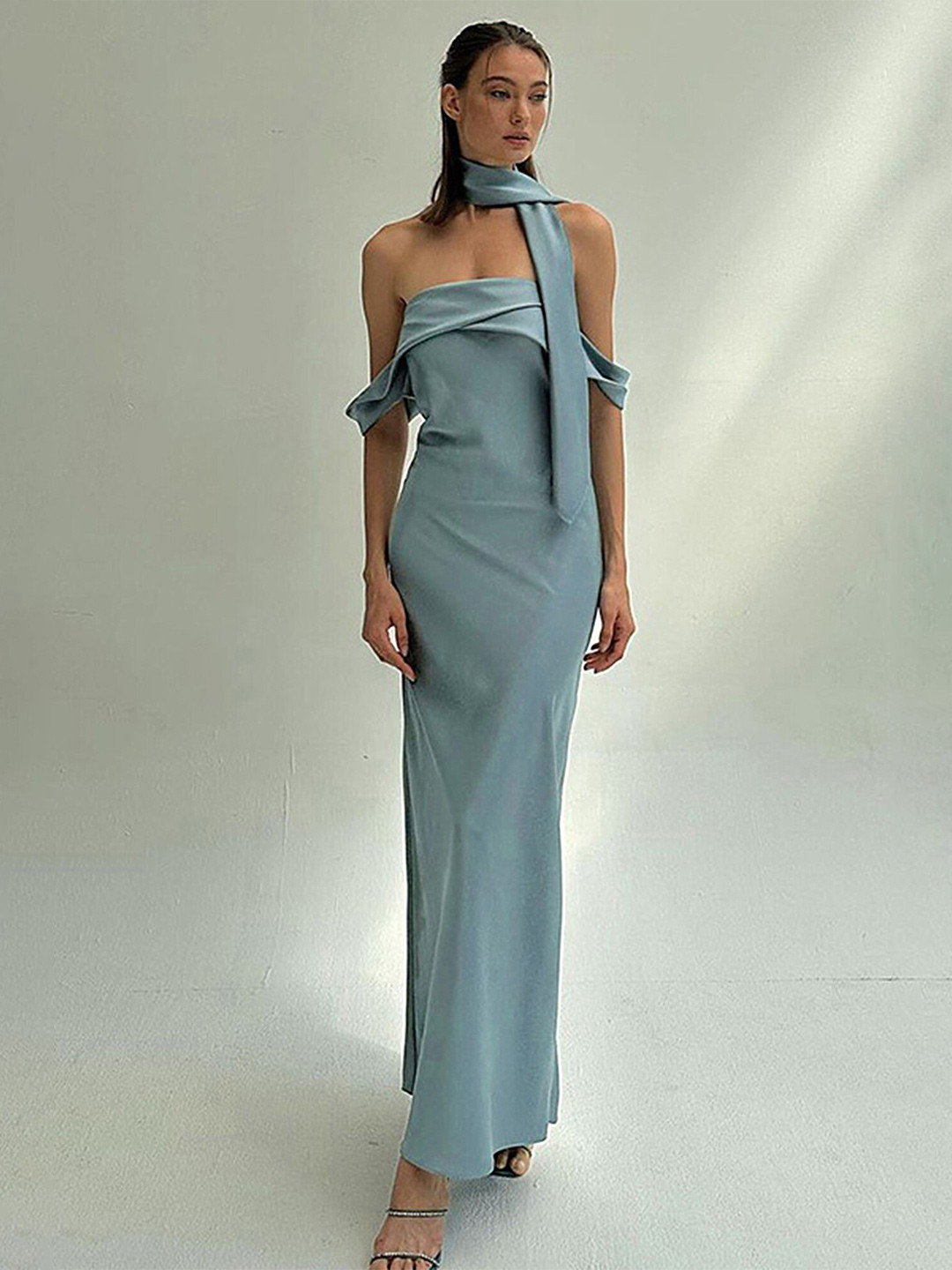 LULU & SKY Off Shoulder Maxi Dress With Scarf