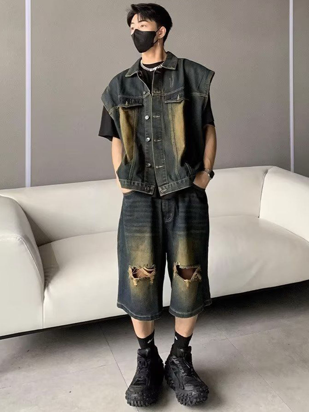 Casual Denim Waistcoat & Shorts Co-Ords