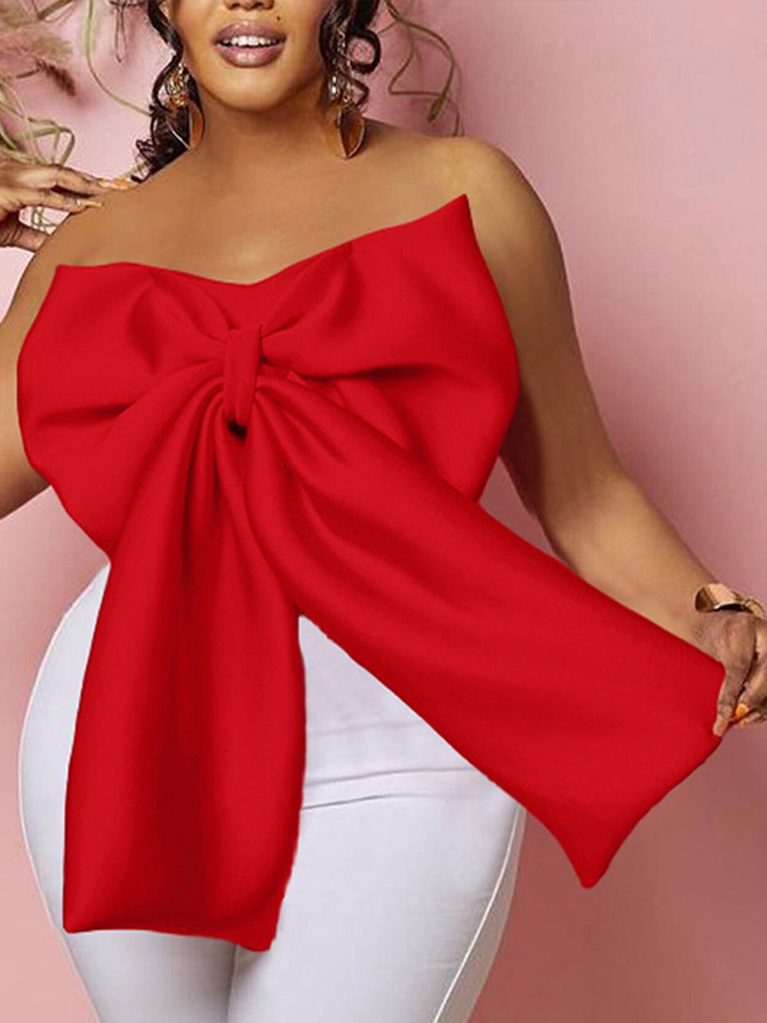 LULU & SKY Red Strapless Bow Detail Tube Top - Party Wear